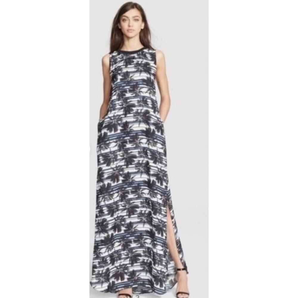 L'agence M blue striped palm tree sleeveless maxi dress‎